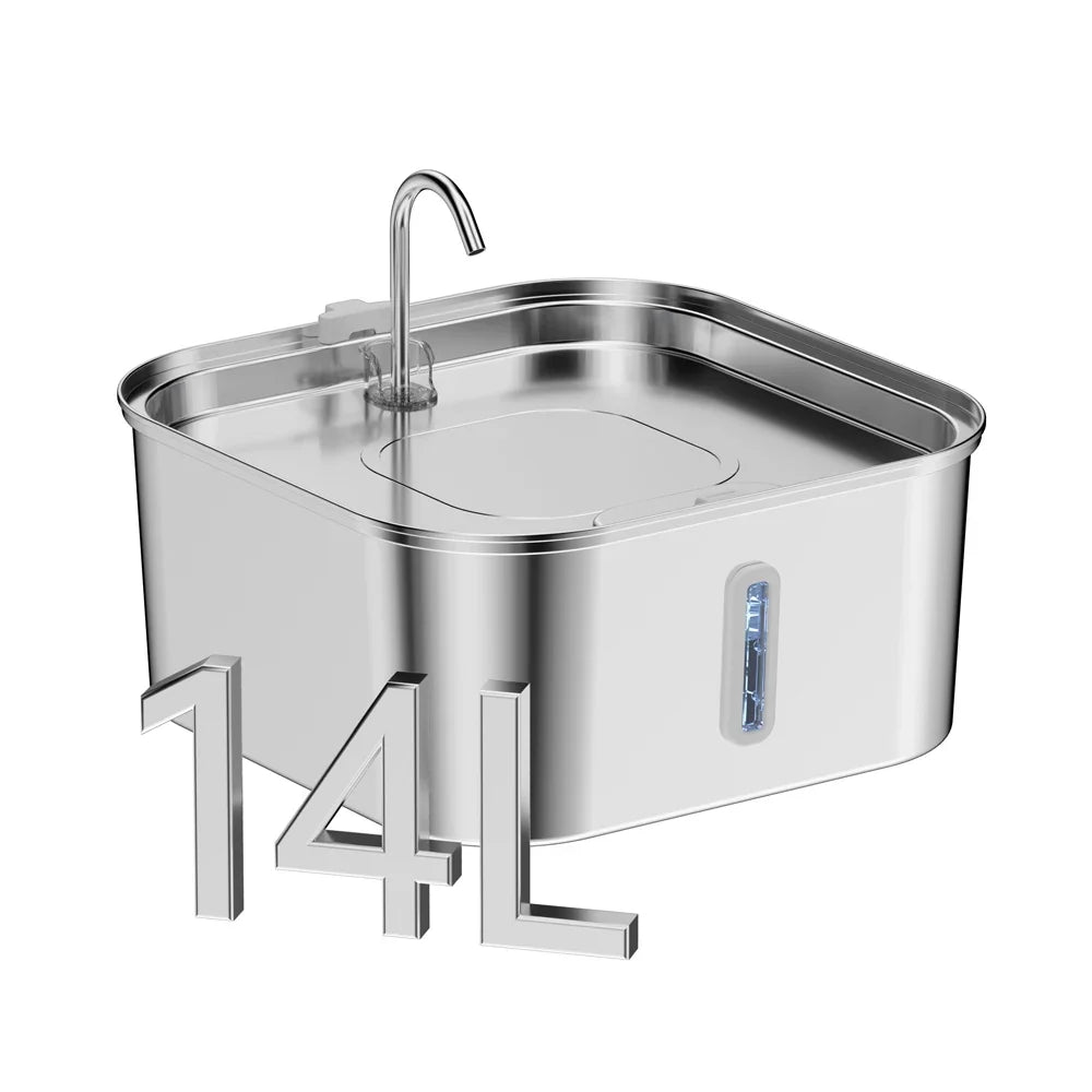 14L Large Capacity Stainless Steel Pet Water Fountain with Filter