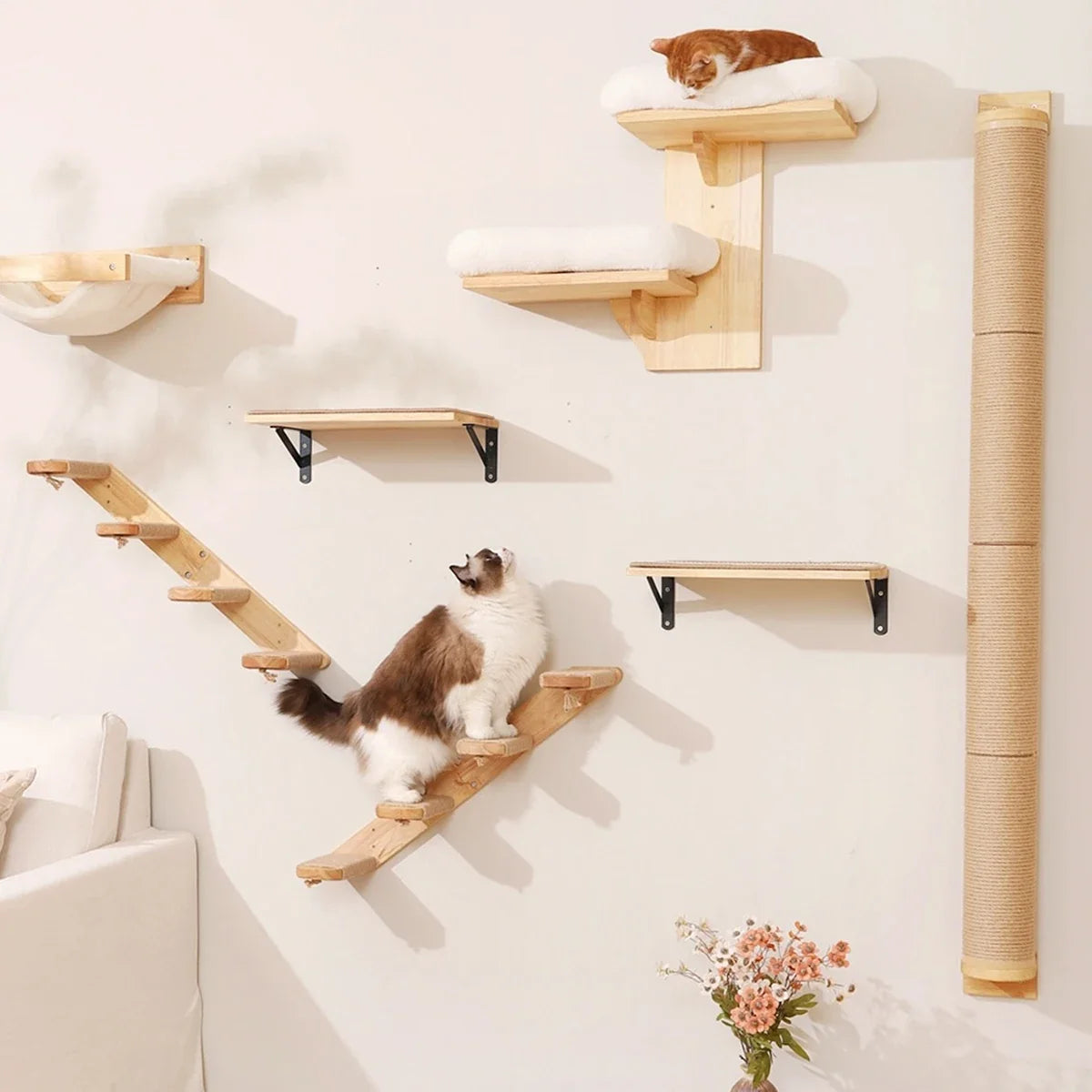 Wall-Mounted Cat Climbing Shelf & Hammock Set