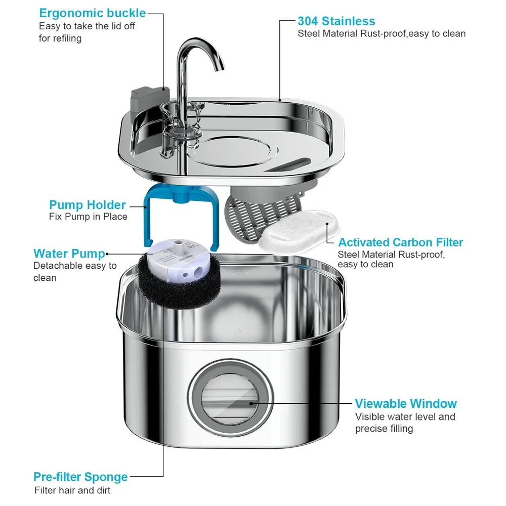 3.2L Smart Sensor Stainless Steel Pet Water Fountain — Automatic Filtered Dispenser for Cats & Dogs
