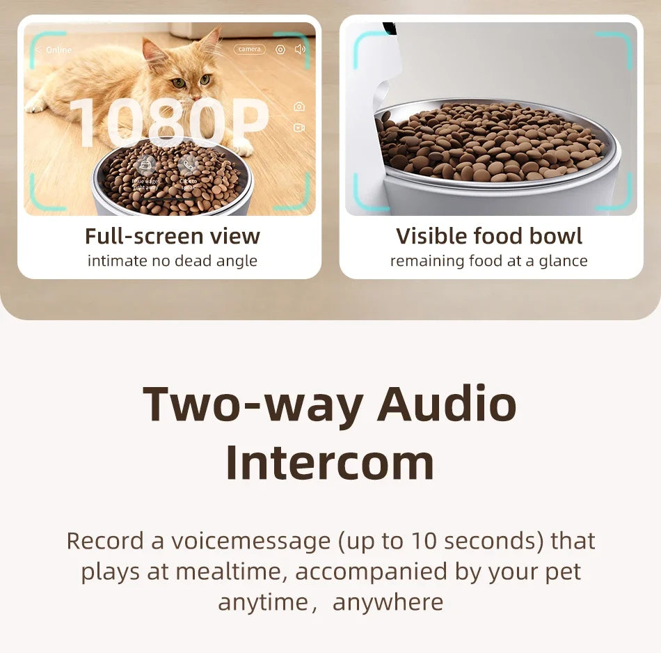 Smart Automatic Pet Feeder with 1080P HD Camera & Wi-Fi Control