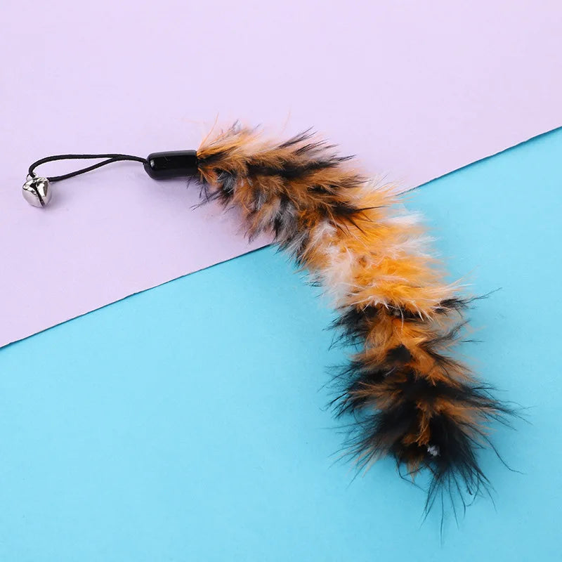 Feather Wand Cat Toy with Bell & Worm String - Interactive Teaser Set