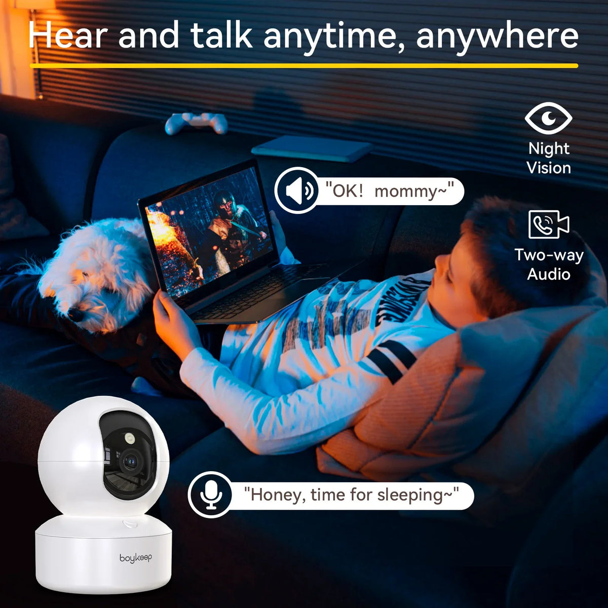 2K Indoor WiFi Pet Camera — 360° Pan & Tilt with Night Vision & 2-Way Audio