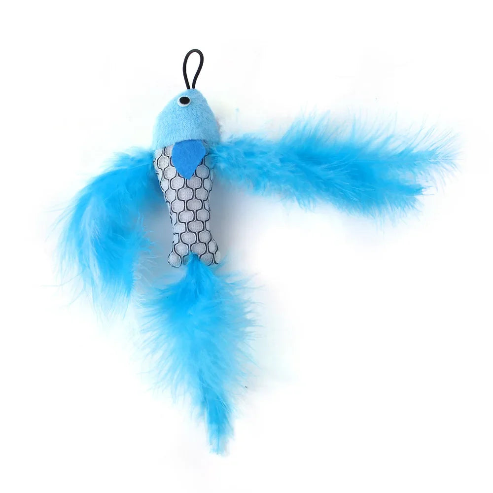 Feather Wand Cat Toy with Bell & Worm String - Interactive Teaser Set