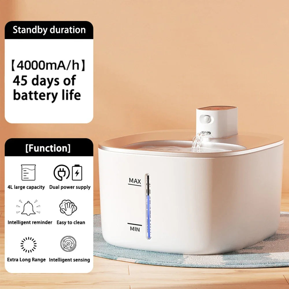 4L Stainless Steel Wireless Pet Water Fountain with Motion Sensor