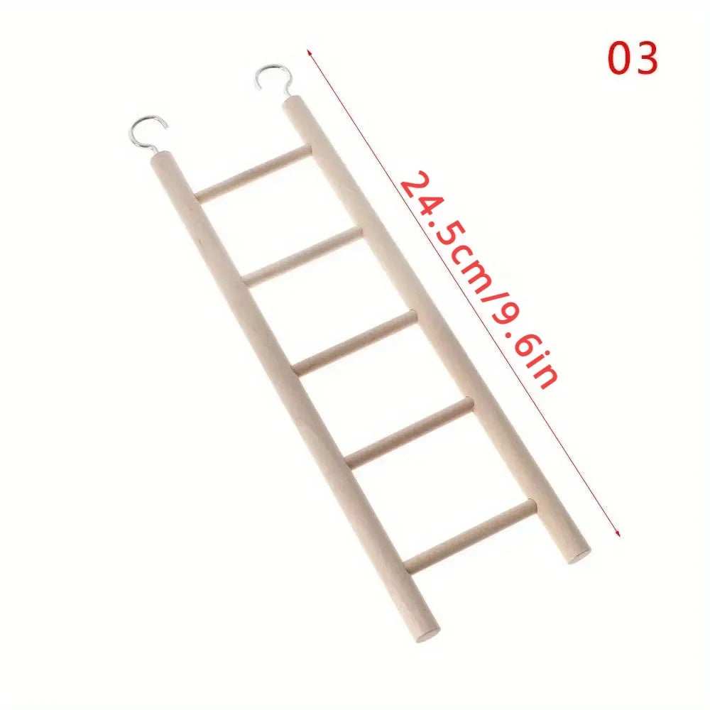 Natural Pine Wood Hanging Ladder Perch for Birds, Parrots & Hamsters