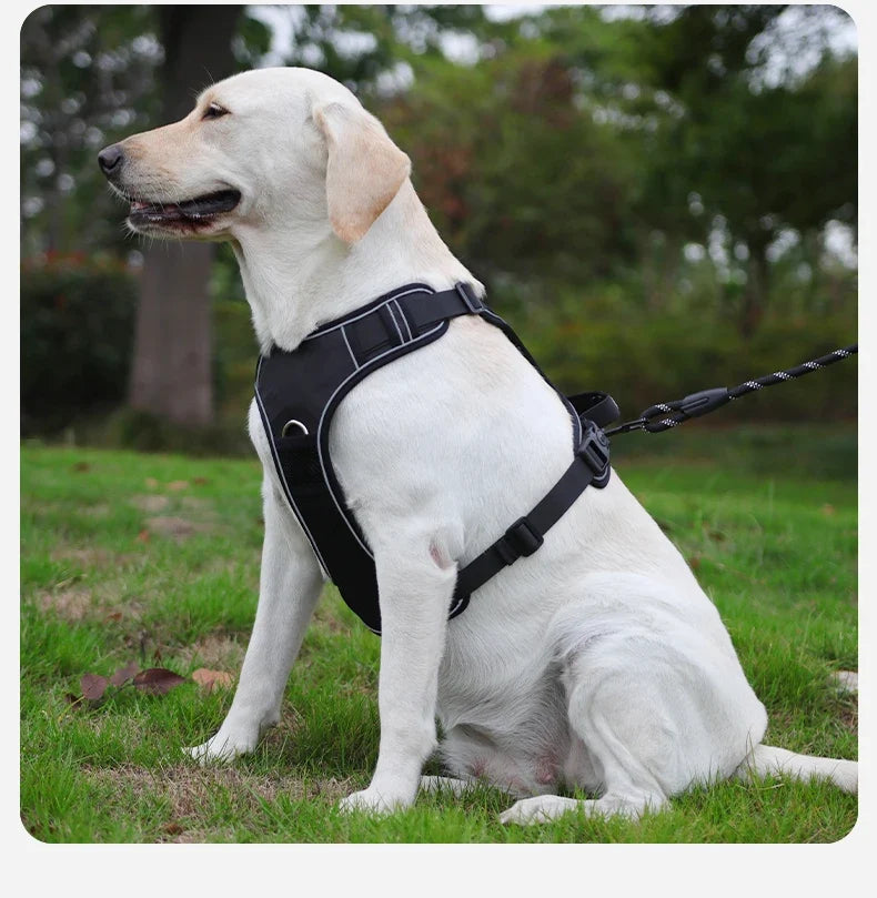 No-Pull Dog Harness with AirTag Holder, Handle & Front Clip — Reflective Padded Vest for Walking & Training