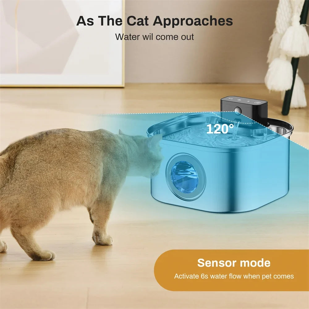 3.2L Stainless Steel Pet Water Fountain — Wireless Charging, Auto Induction & Cycle Filter