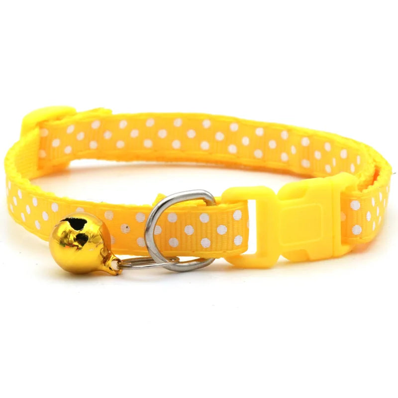 Adjustable Polka Dot Cat & Small Dog Collar with Bell