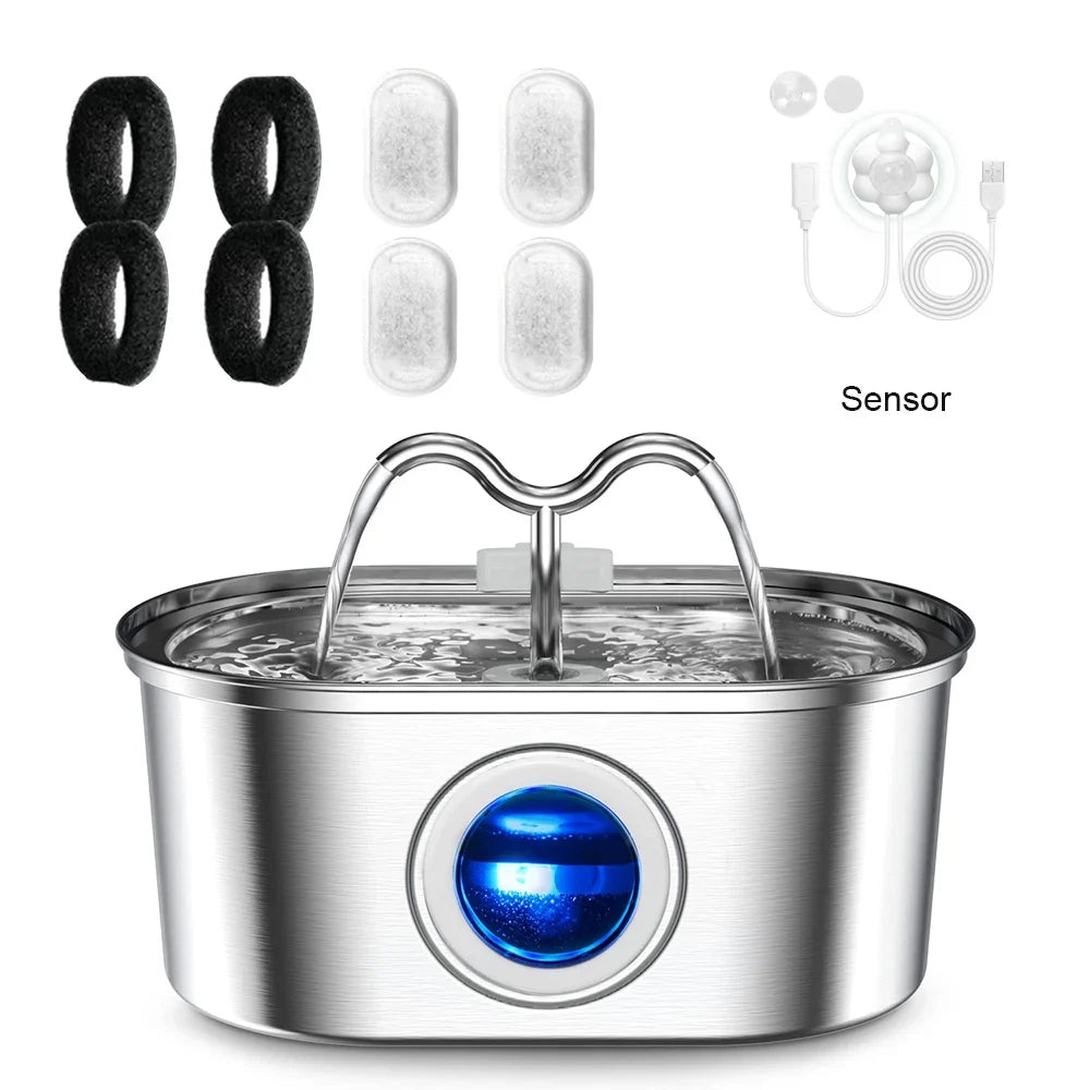 3.2L Stainless Steel Smart Pet Water Fountain with Visual Water Level Window