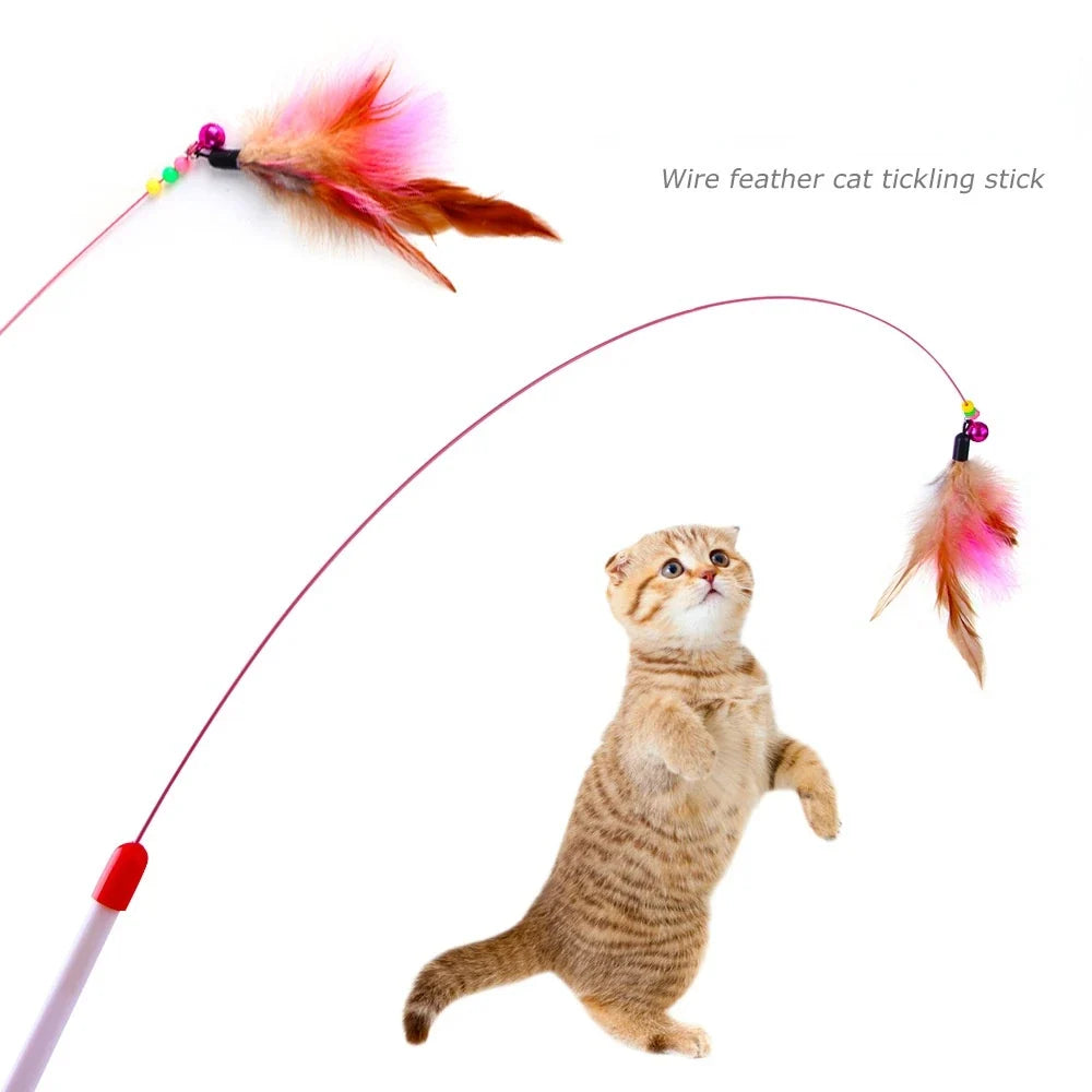 Interactive Feather Wand Cat Toy - Wire Teaser Stick