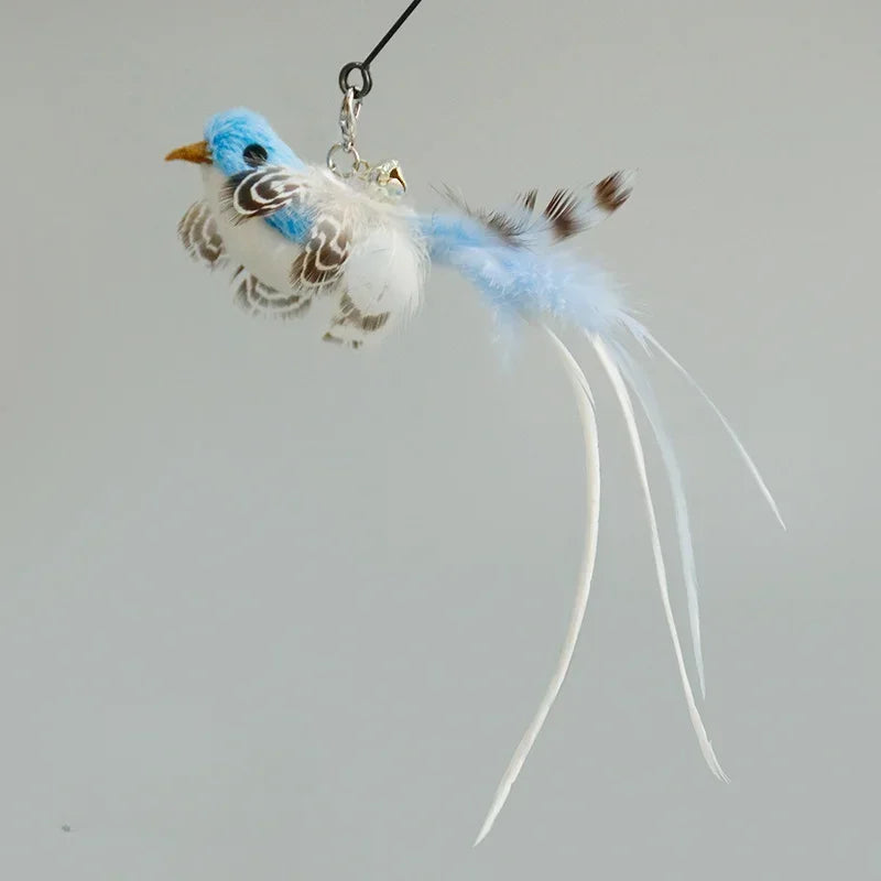 Interactive Bird Feather Wand Cat Toy with Bell - Teaser Stick for Kittens