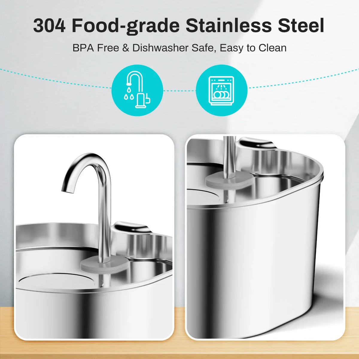 2.2L Stainless Steel Cat Water Fountain — Artesian Flow, Ultra-Quiet Pump & Filter