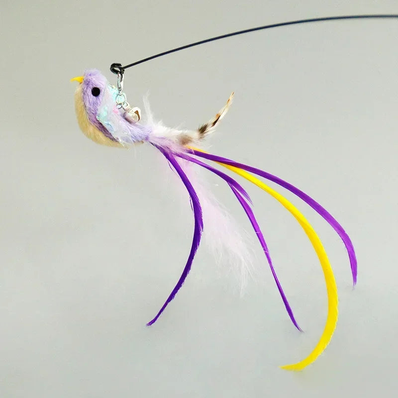 Interactive Bird Feather Wand Cat Toy with Bell - Teaser Stick for Kittens