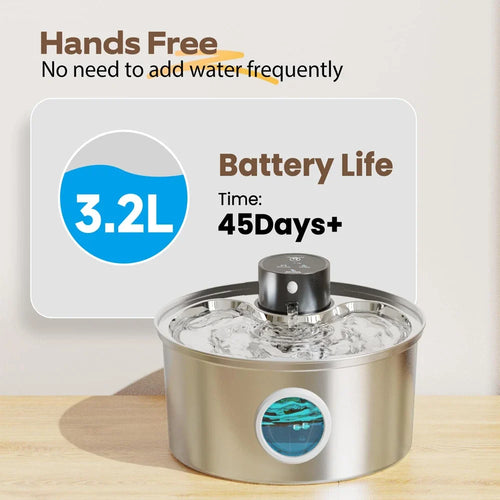 3.2L USB Rechargeable Stainless Steel Pet Water Fountain with Motion Sensor