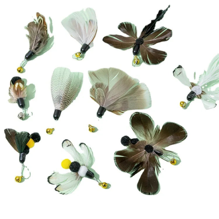 Interactive Cat Feather Toy Replacement with Bell