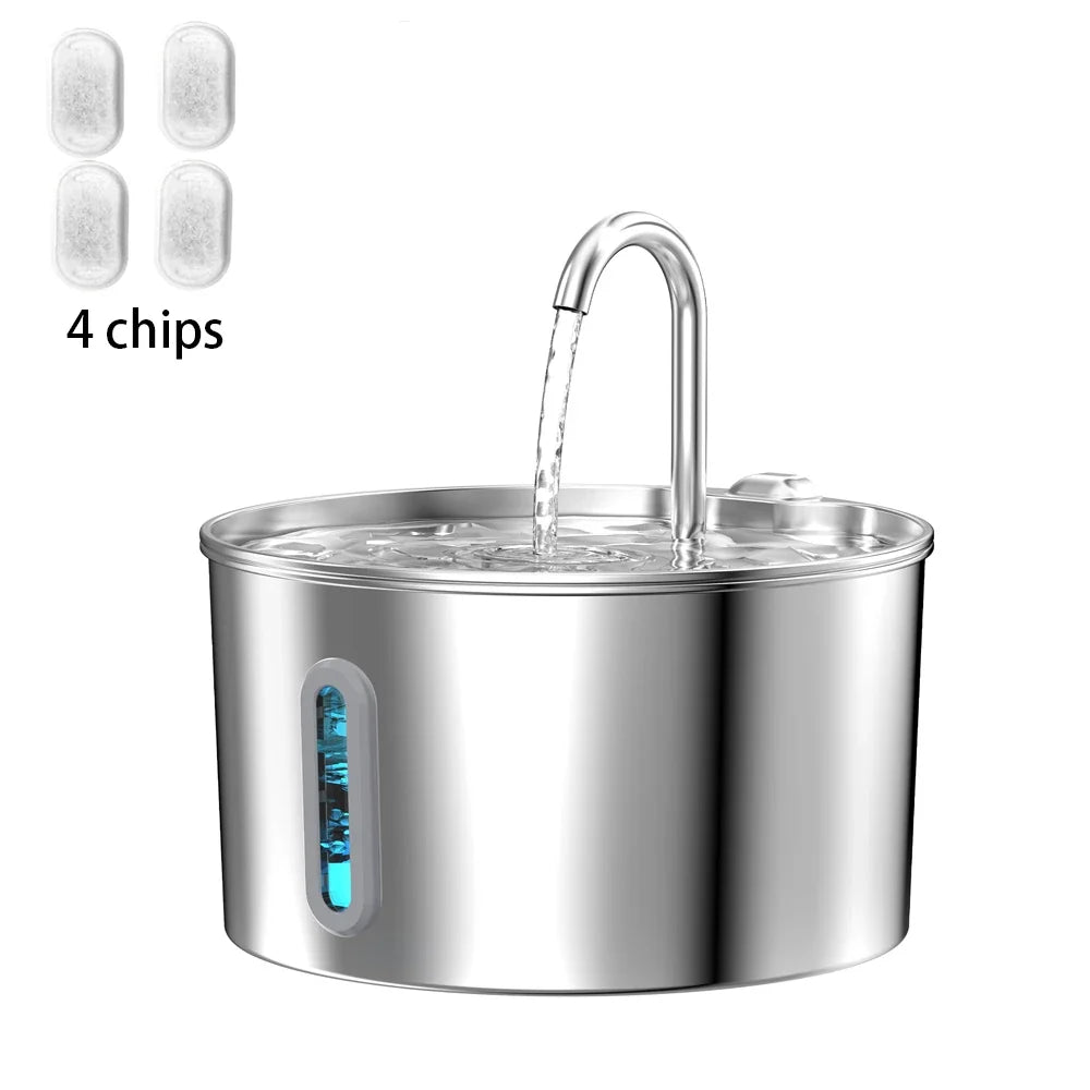 2.2L Stainless Steel Cat Water Fountain — Artesian Flow, Ultra-Quiet Pump & Filter