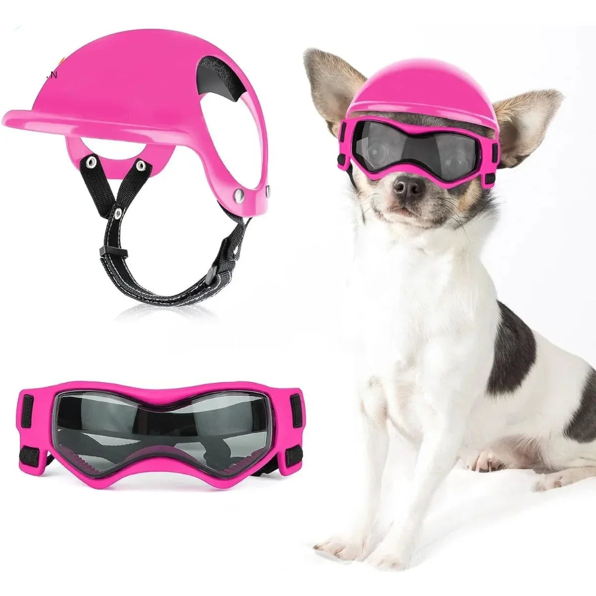 Dog Motorcycle Helmet & Goggles Set - Adjustable Safety Gear for Small Dogs