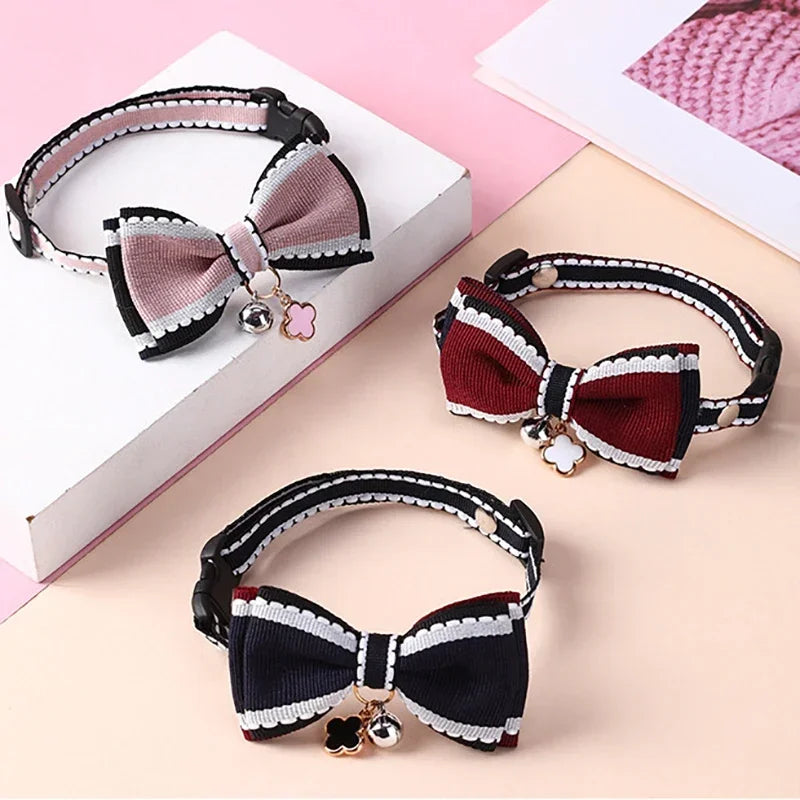 Adjustable Bow Collar with Bell for Cats and Small Dogs