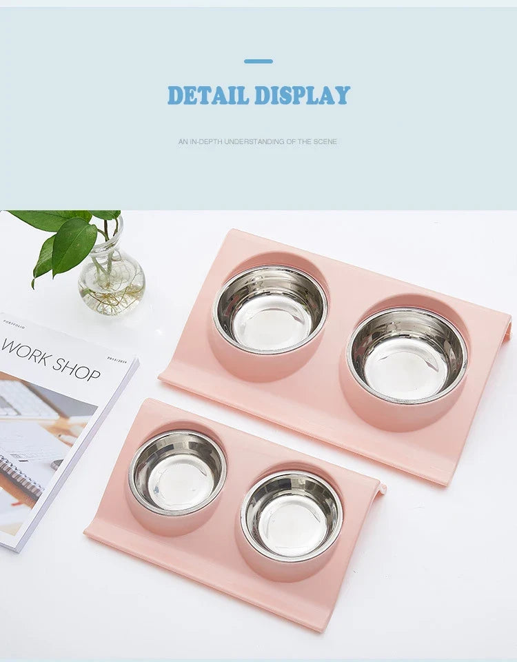 Stainless Steel Double Bowl Feeding Station for Dogs & Cats