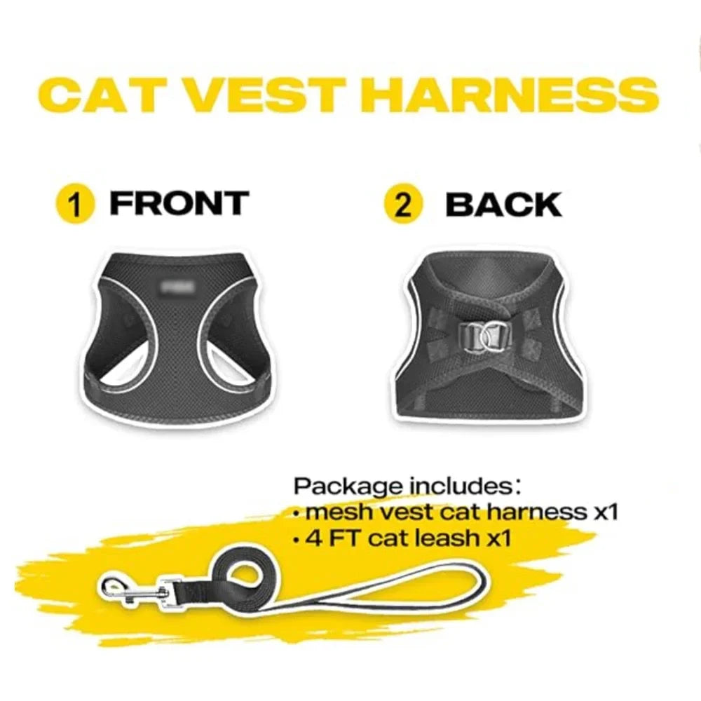 Adjustable Mesh Harness & Lead Set — Breathable Reflective Vest for Small Dogs & Cats