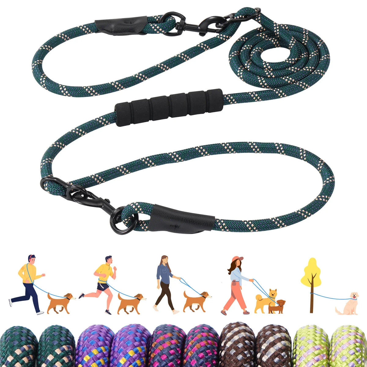 Heavy Duty Multi-Function Dog Lead with Padded Handle – 7.5ft Hands-Free