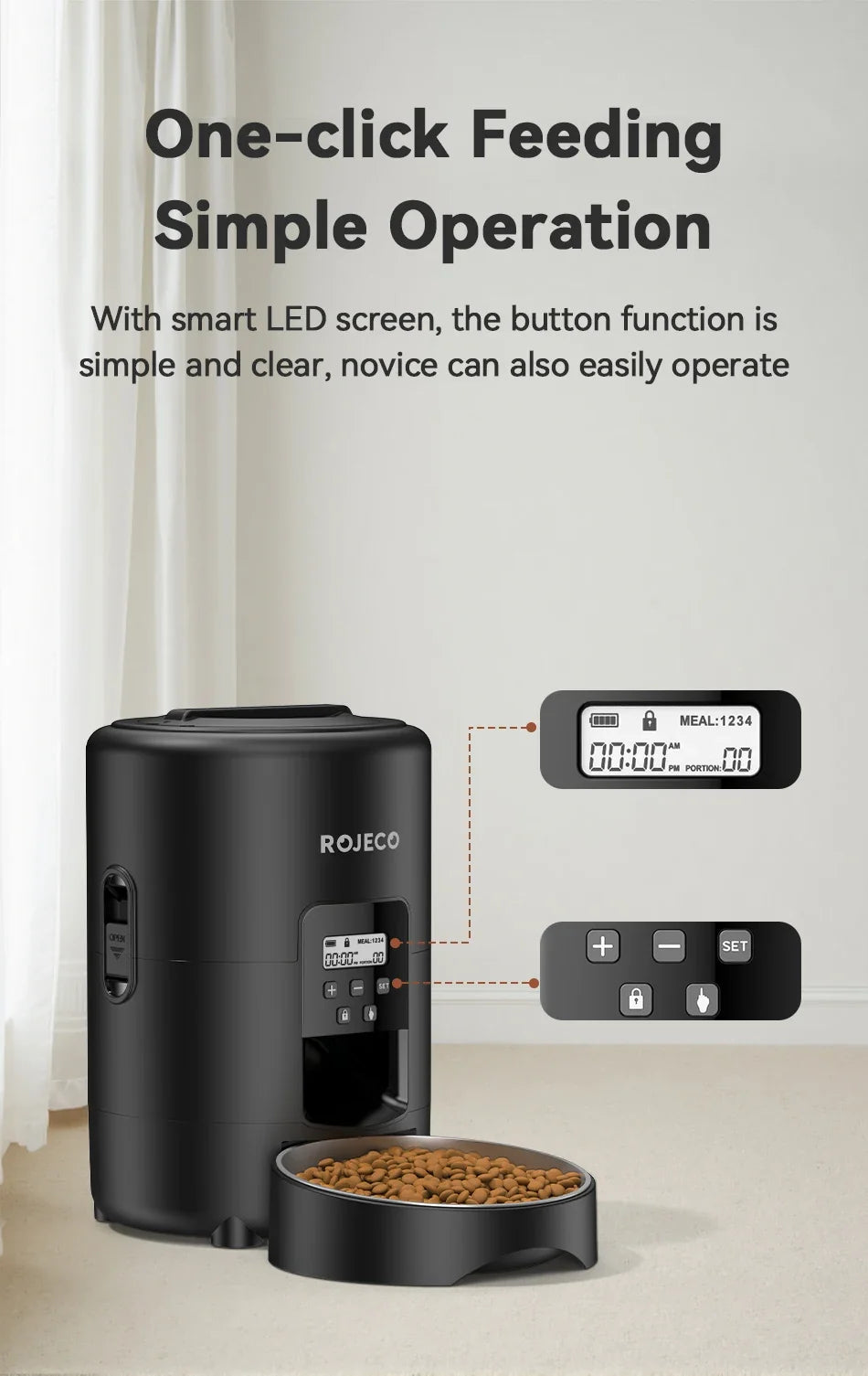 2L Automatic Pet Feeder & Kibble Dispenser — Button Version