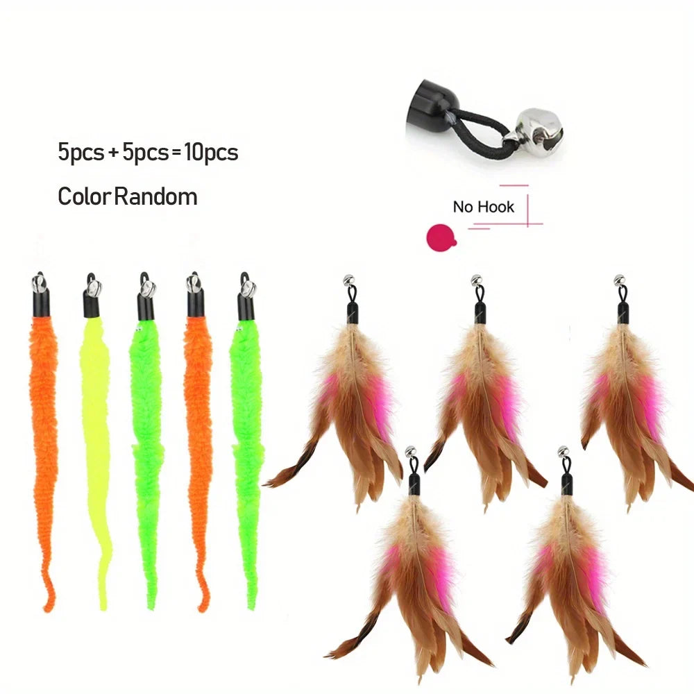10-Pack Plush Worm Replacement Heads for Cat Wand Toys