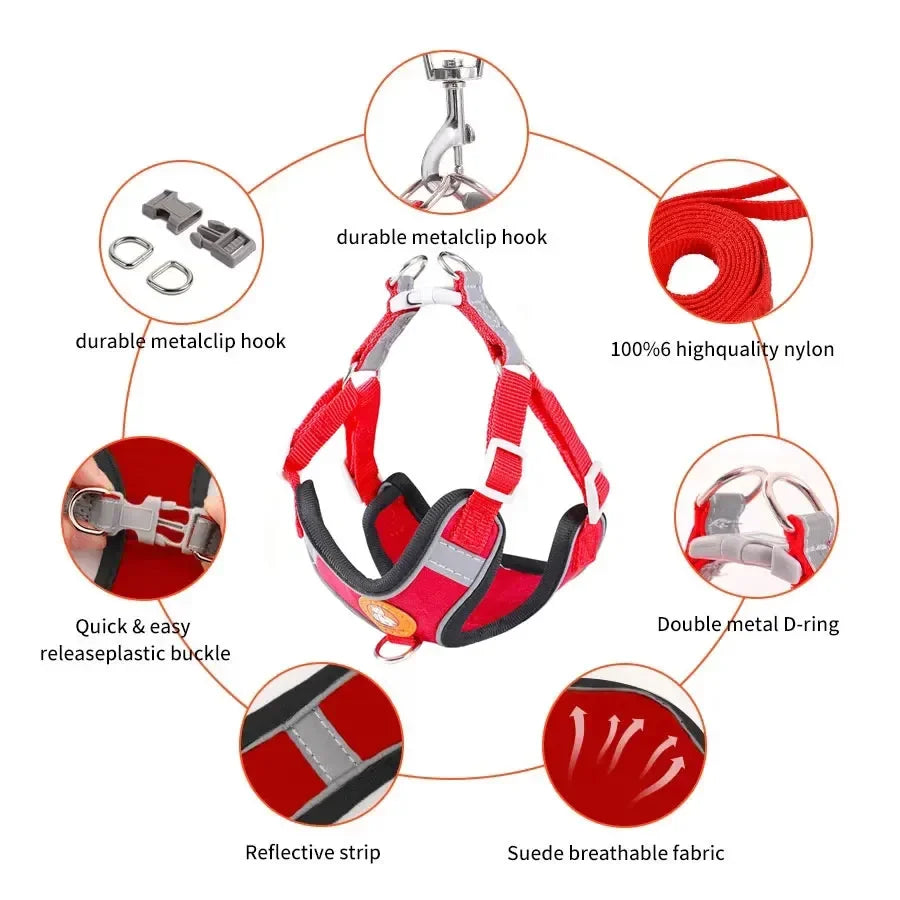 Breathable Reflective Dog Harness - Adjustable for Small Dogs & Puppies