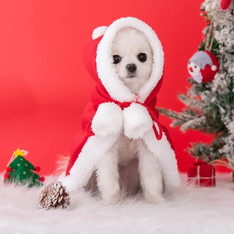 Dog Winter Hooded Cloak - Warm Little Red Riding Hood Cape for Small Dogs and Cats