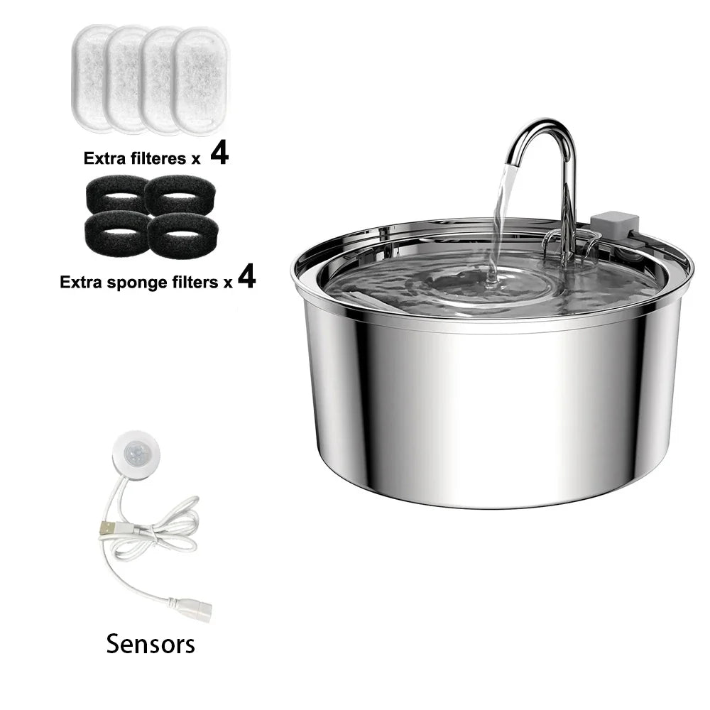 3.2L Stainless Steel Automatic Pet Water Fountain – Cat & Dog Drinking Dispenser with Filter