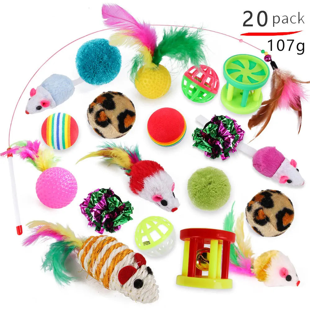 Foldable Cat Play Tunnel with Mouse Balls and Fish Toys