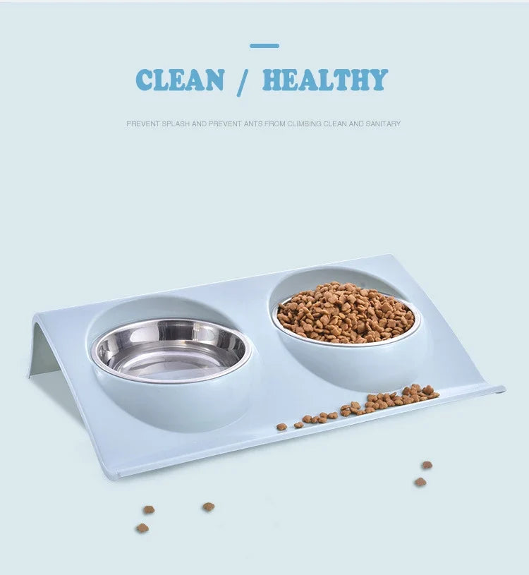 Stainless Steel Double Bowl Feeding Station for Dogs & Cats