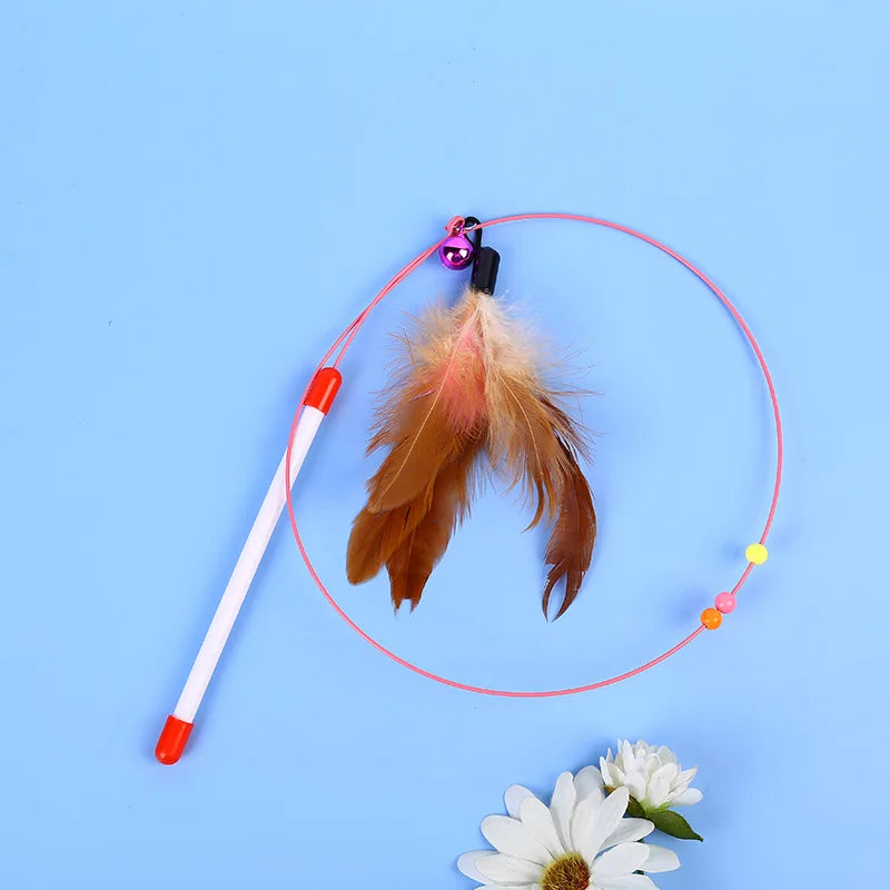 Interactive Feather Wand Cat Toy - Wire Teaser Stick