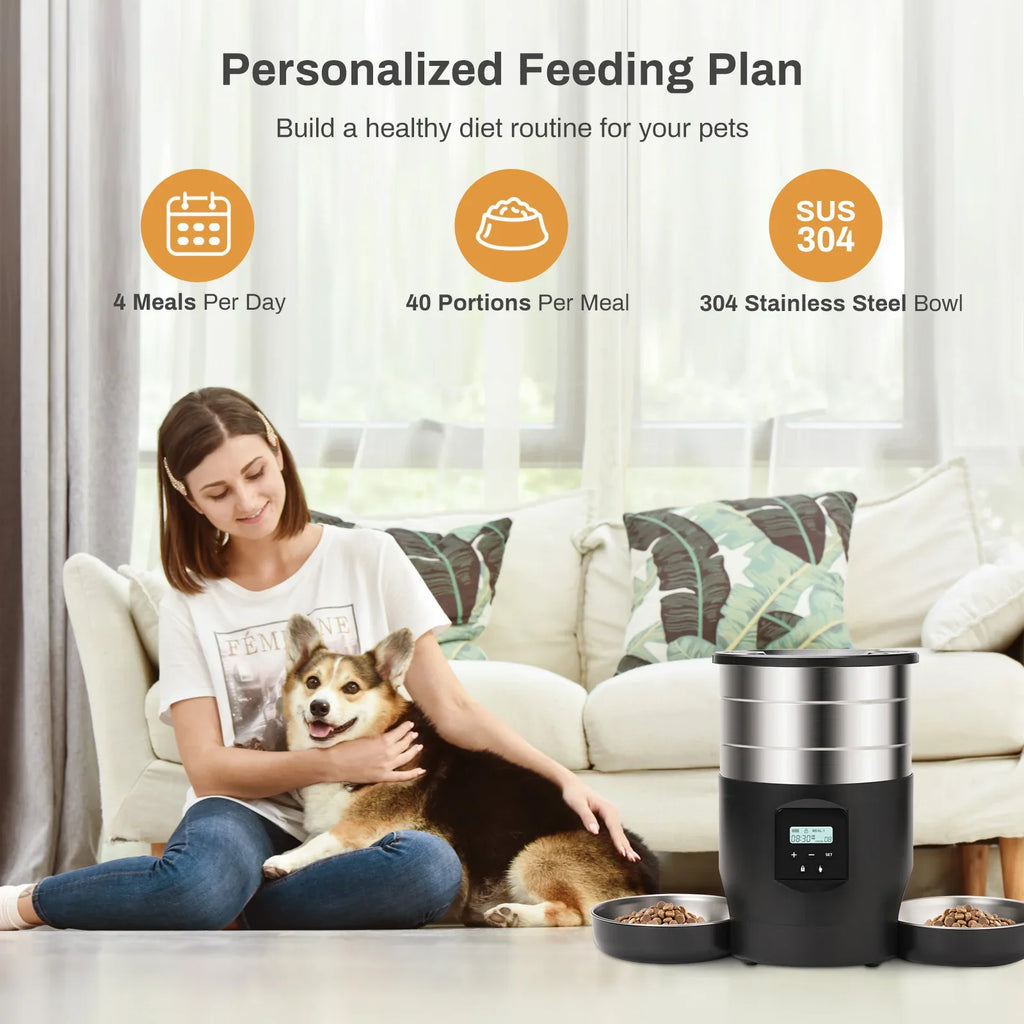 4.5L Smart WiFi Pet Feeder with Dual Stainless Steel Bowls - Automatic Food Dispenser for Cats & Dogs