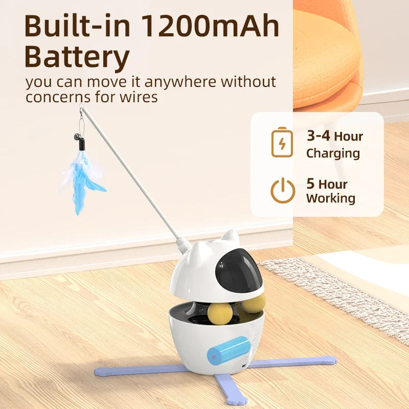 3-in-1 Smart Cat Toy with 360° Laser & 3 Replacement Feather Teasers