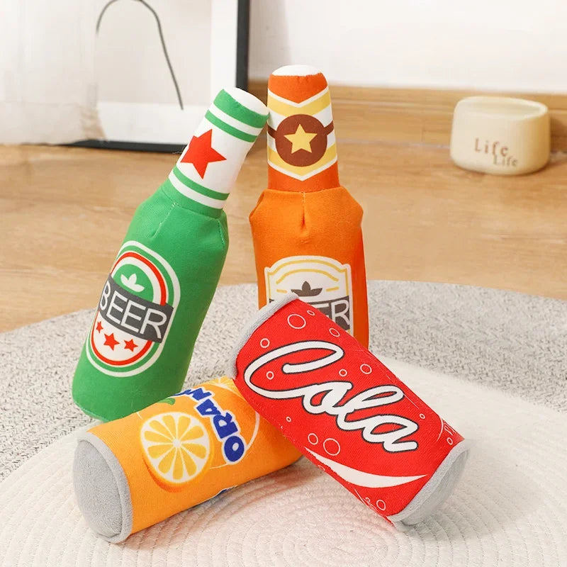 Plush Bottle-Shaped Squeaky Dog Toy