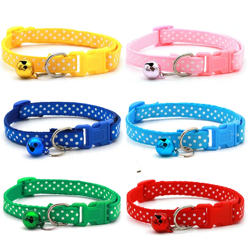 Adjustable Polka Dot Cat & Small Dog Collar with Bell