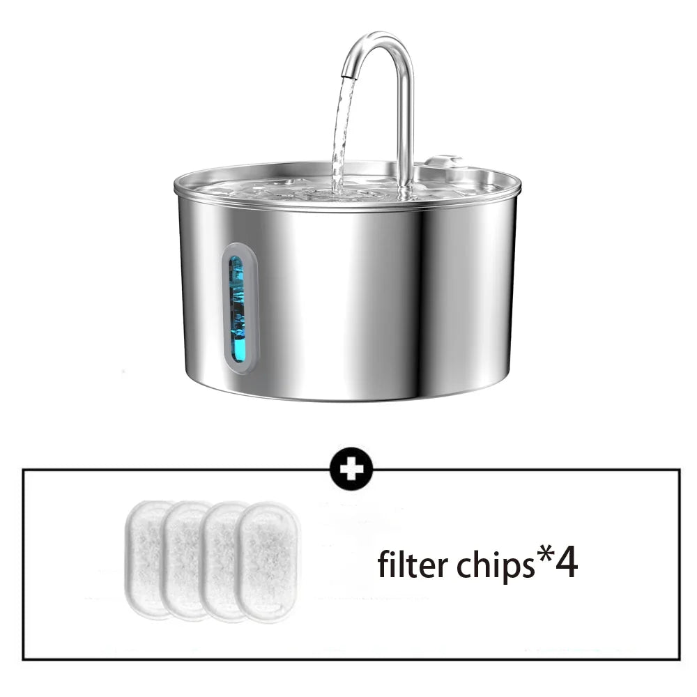 2.2L Automatic Pet Water Fountain - Stainless Steel Silent Water Dispenser with Window