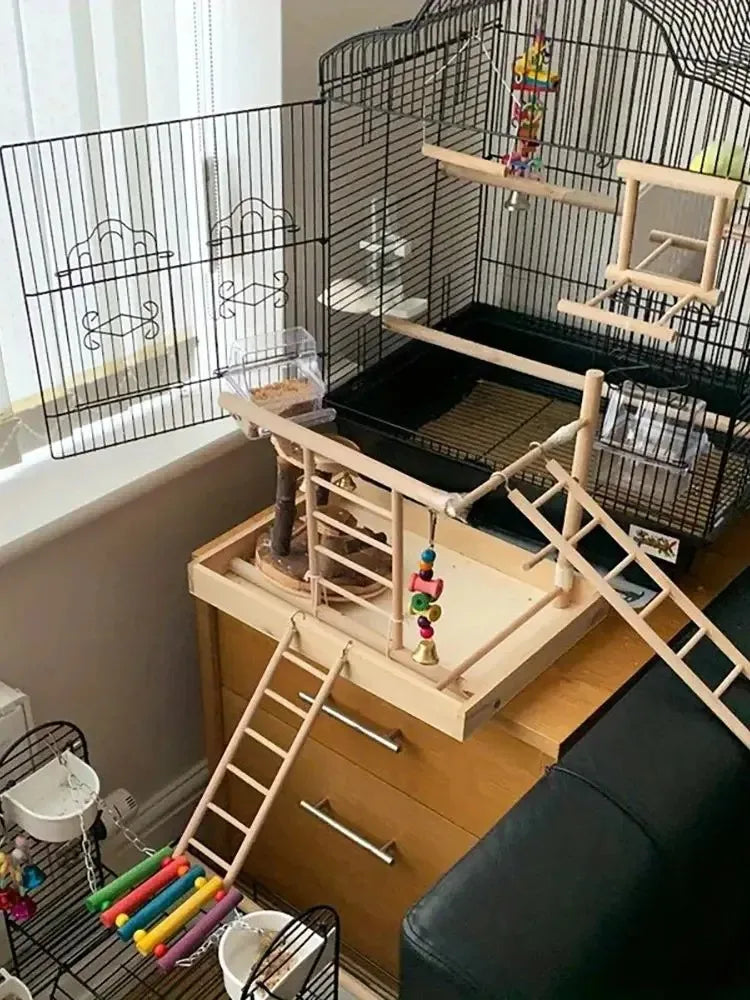 Natural Pine Wood Hanging Ladder Perch for Birds, Parrots & Hamsters