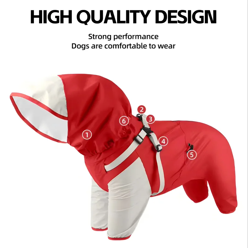 Waterproof Reflective Hooded Dog Raincoat – S to 3XL