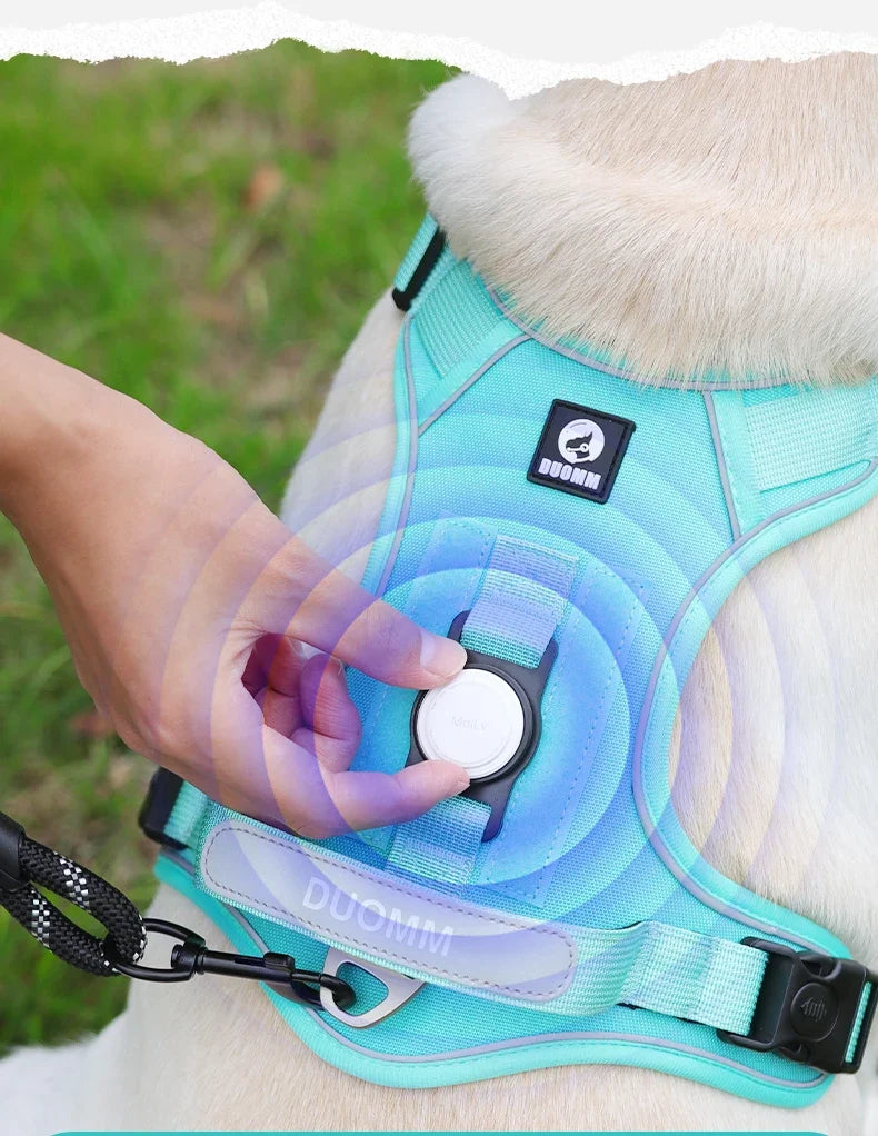 No-Pull Dog Harness with AirTag Holder, Handle & Front Clip — Reflective Padded Vest for Walking & Training