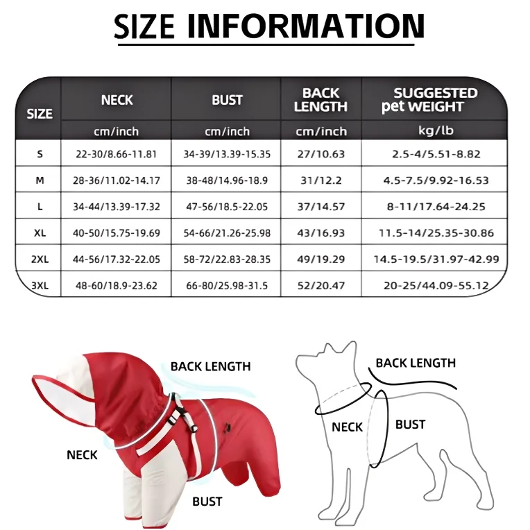 Waterproof Reflective Hooded Dog Raincoat – S to 3XL