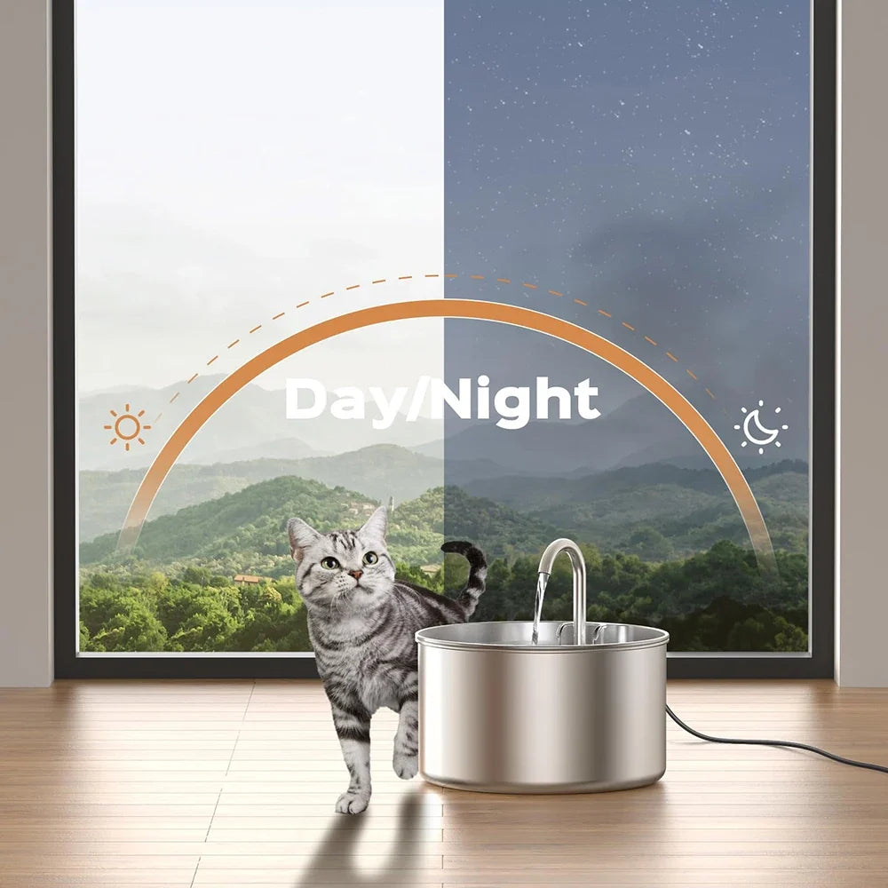 2.2L Stainless Steel Silent Pet Water Fountain for Cats & Dogs