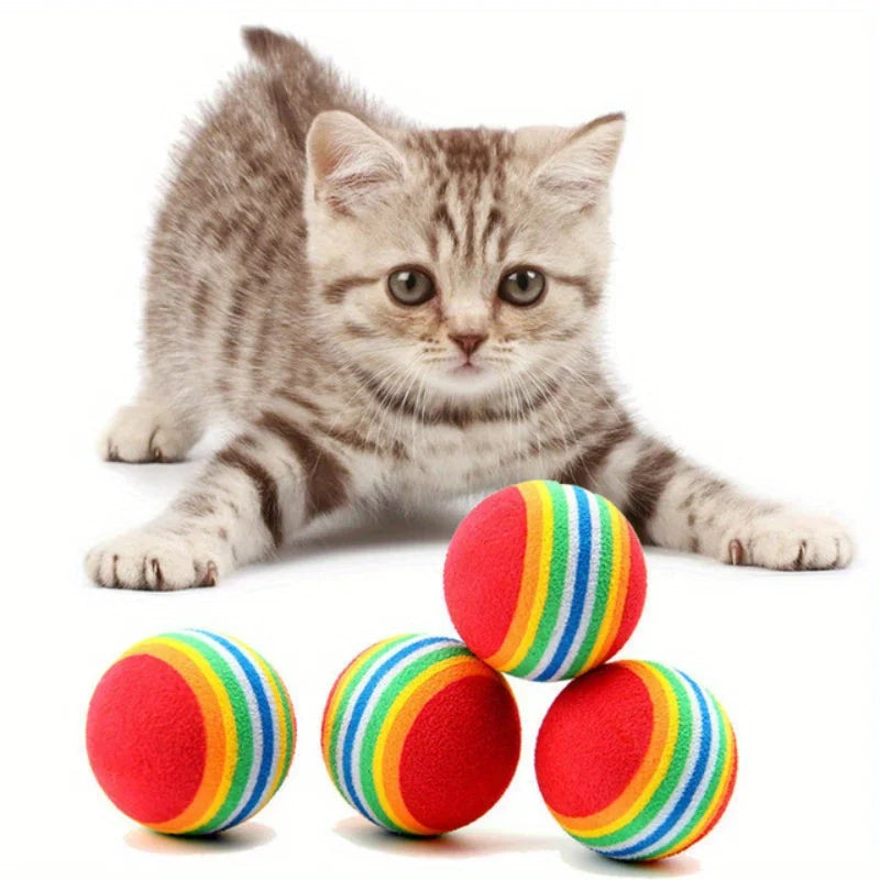 Rainbow Ball Cat Toys - Silent Elastic Balls Multi-Pack