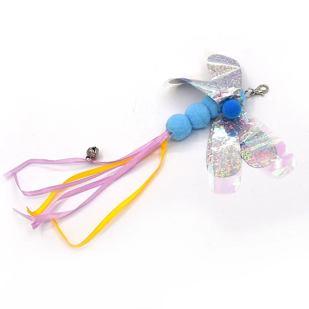 Feather Wand Cat Toy with Bell & Worm String - Interactive Teaser Set