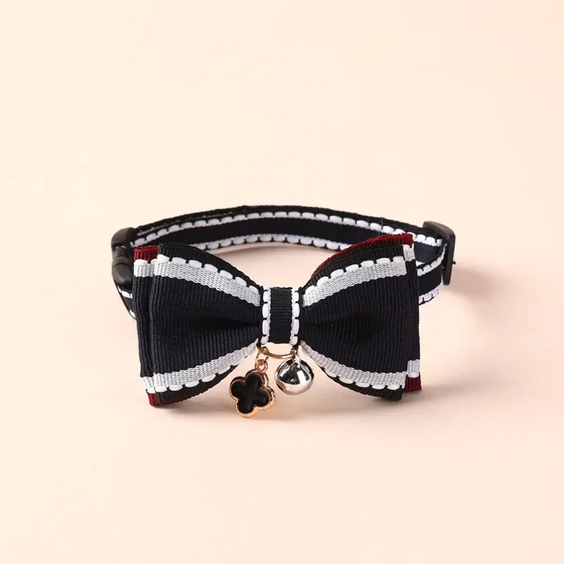 Adjustable Bow Collar with Bell for Cats and Small Dogs