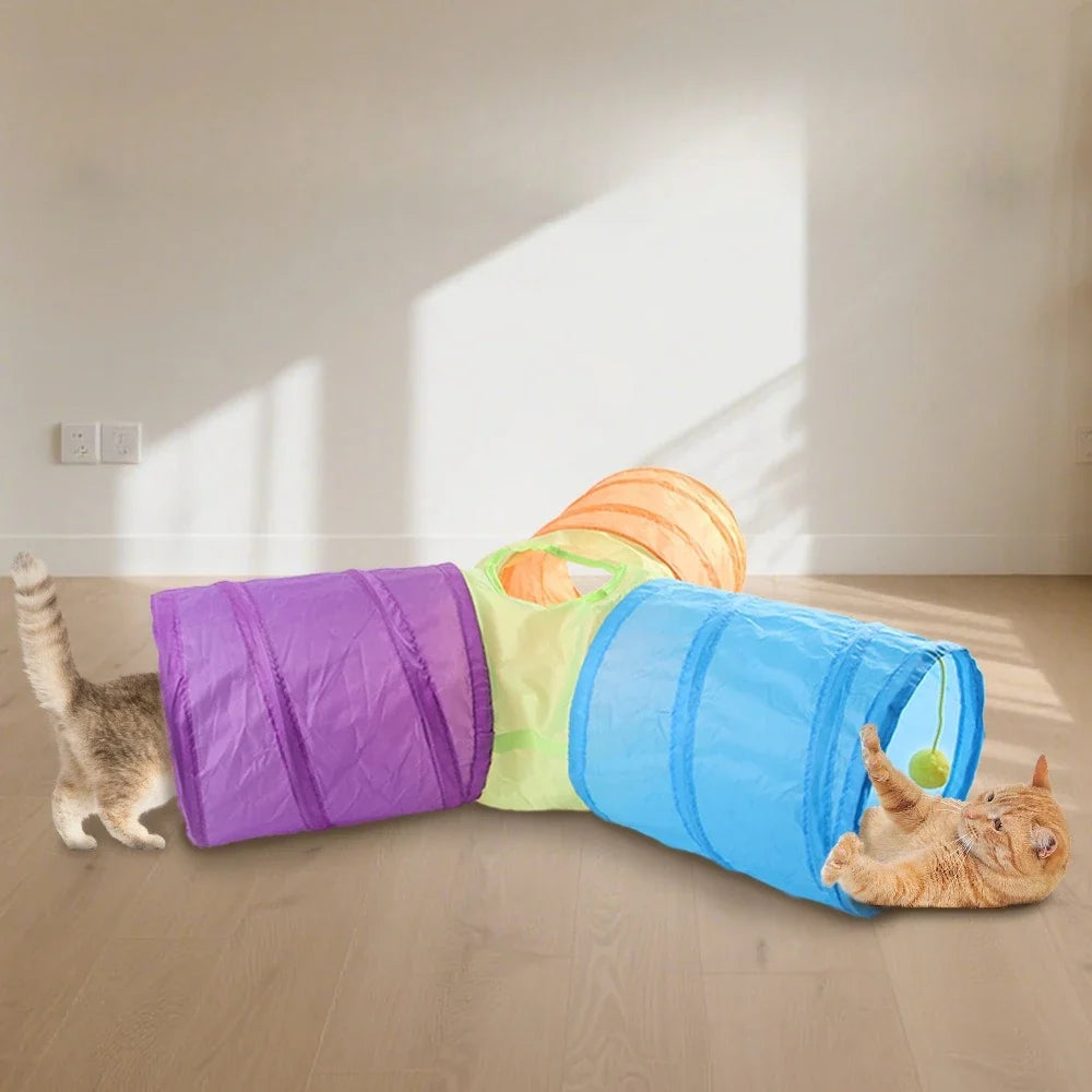 Y-Shaped Rainbow Cat Tunnel — 3-Way Interactive Play Tube