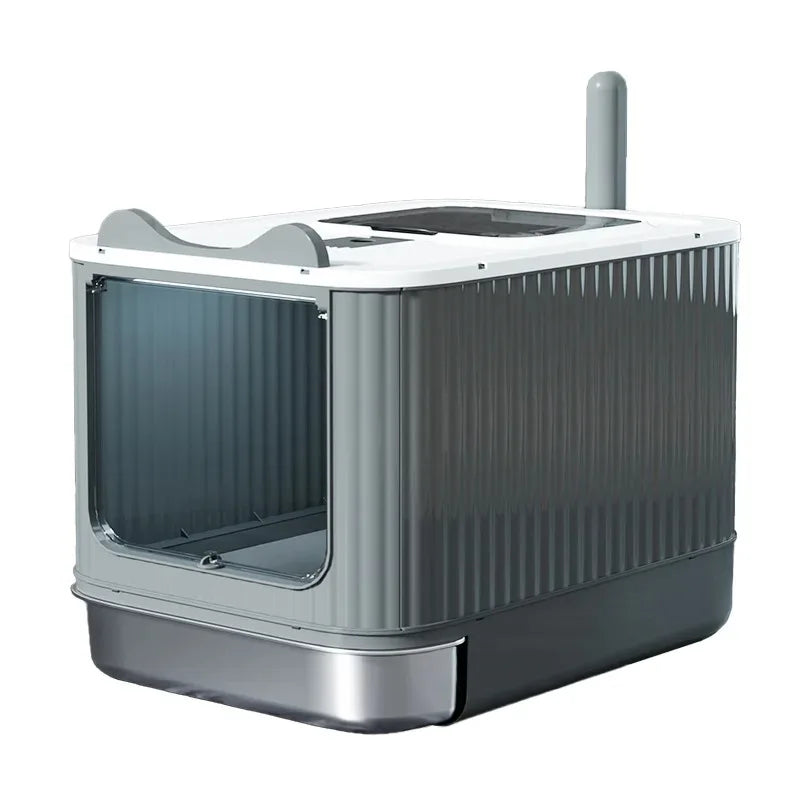 XXL Stainless Steel Enclosed Self-Cleaning Cat Litter Box — Anti-Splash Drawer in White, Yellow & Pink