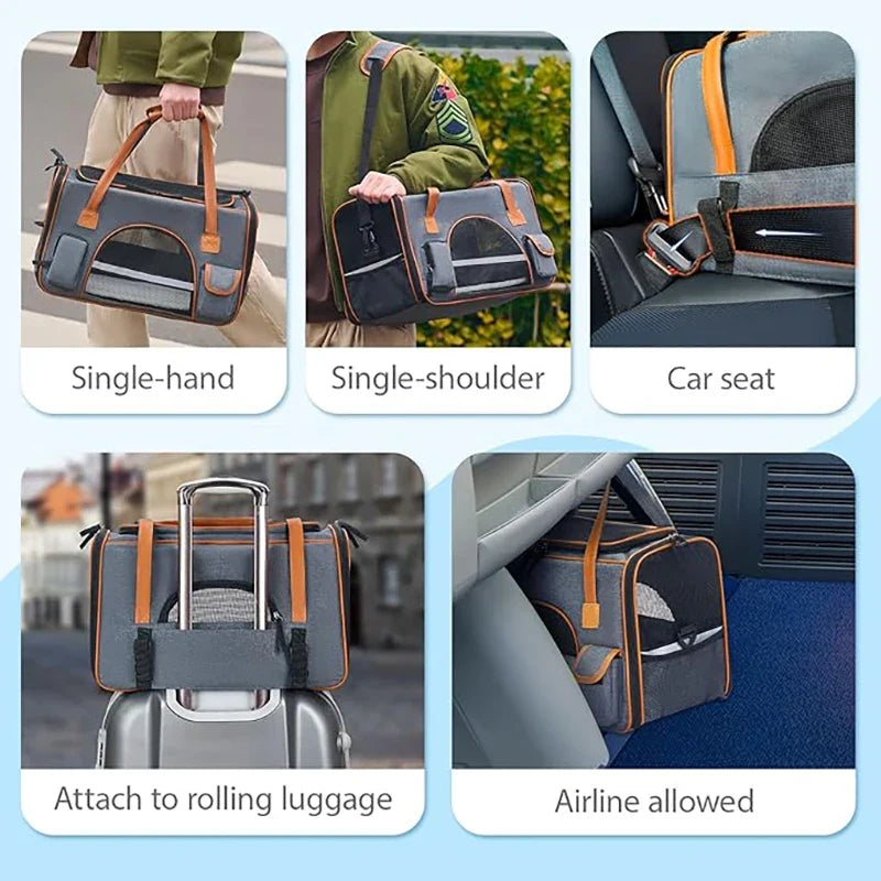Anti-Collapse Pet Carrier Handbag with Storage Pockets
