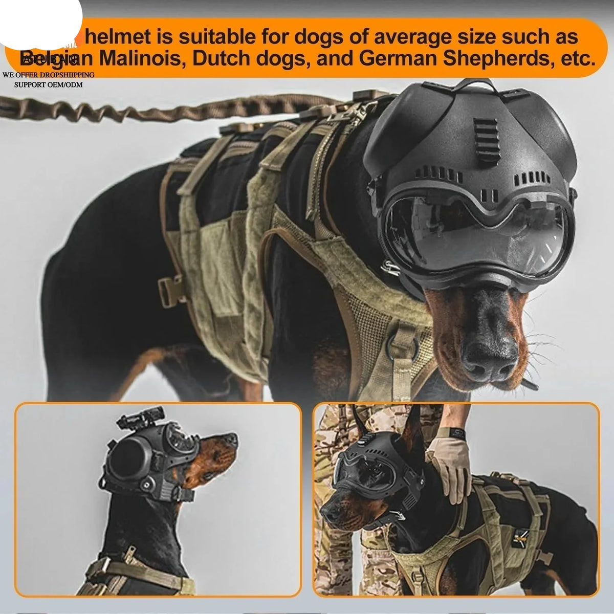 K9 Tactical Dog Helmet with Dual Goggles for Medium & Large Working Dogs